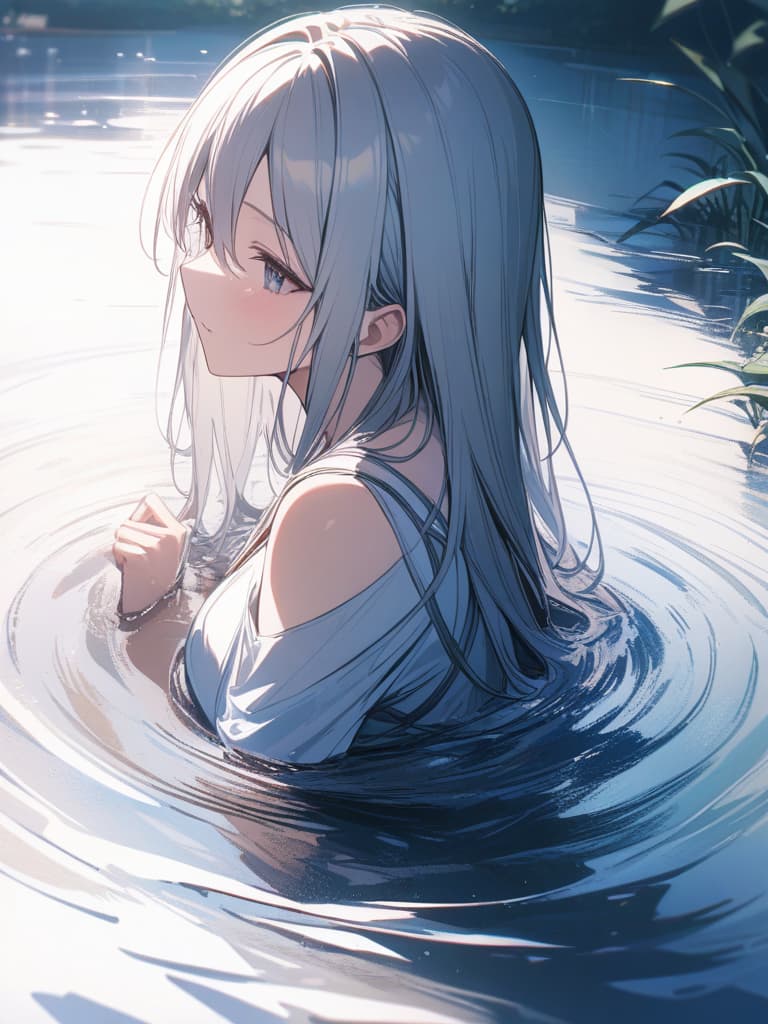  White hair, in the water, masterpiece, best quality,8k,ultra detailed,high resolution,an extremely delicate and beautiful,hyper detail