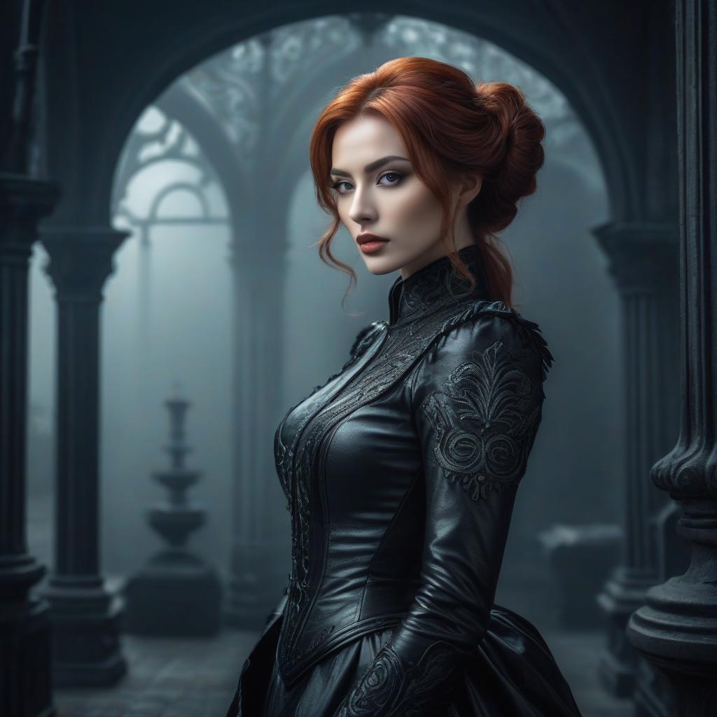  Portrait of a sympathetic French woman, femininity, gothic portrait, absolute reality, chestnut hair, noir, beautiful facial features, Aya Takano, Royo, H.R. Giger, atmosphere hyperrealistic, full body, detailed clothing, highly detailed, cinematic lighting, stunningly beautiful, intricate, sharp focus, f/1. 8, 85mm, (centered image composition), (professionally color graded), ((bright soft diffused light)), volumetric fog, trending on instagram, trending on tumblr, HDR 4K, 8K