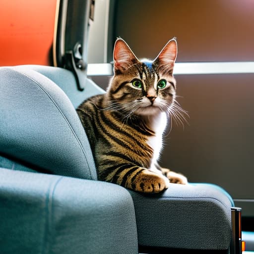 nvinkpunk Realistic image of a cat wearing headphones and reading glasses while riding a bus. hyperrealistic, full body, detailed clothing, highly detailed, cinematic lighting, stunningly beautiful, intricate, sharp focus, f/1. 8, 85mm, (centered image composition), (professionally color graded), ((bright soft diffused light)), volumetric fog, trending on instagram, trending on tumblr, HDR 4K, 8K