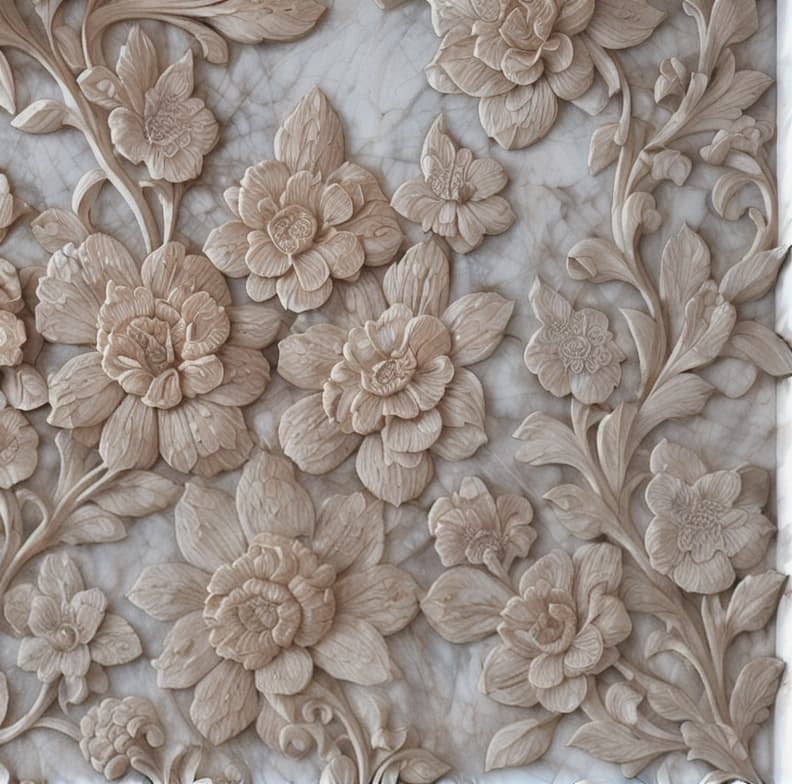  a close up of a wall with a bunch of flowers on it, carved marble texture silk cloth, intricate artwork, very intricate art, detailed and intricate image, intricate art, flowers with intricate detail,