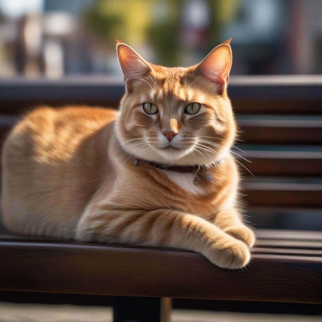  cat smiling on a bench hyperrealistic, full body, detailed clothing, highly detailed, cinematic lighting, stunningly beautiful, intricate, sharp focus, f/1. 8, 85mm, (centered image composition), (professionally color graded), ((bright soft diffused light)), volumetric fog, trending on instagram, trending on tumblr, HDR 4K, 8K