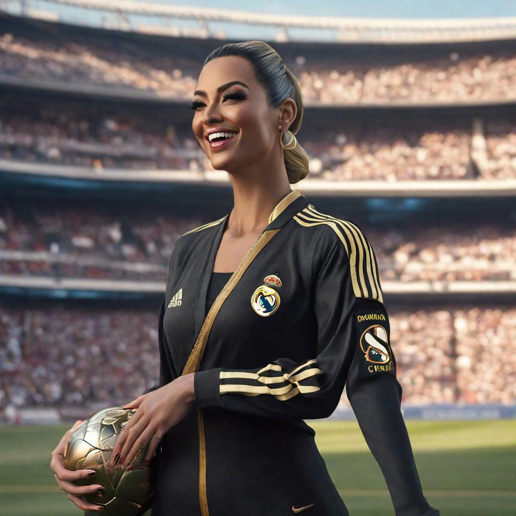  A Al Qaeda terrorist black dress up, smiling, take a selfie in the stadium with a Real Madrid player. , realistic, portrait, art by donato giancola and greg rutkowski, realistic face, digital art, trending on artstation hyperrealistic, full body, detailed clothing, highly detailed, cinematic lighting, stunningly beautiful, intricate, sharp focus, f/1. 8, 85mm, (centered image composition), (professionally color graded), ((bright soft diffused light)), volumetric fog, trending on instagram, trending on tumblr, HDR 4K, 8K