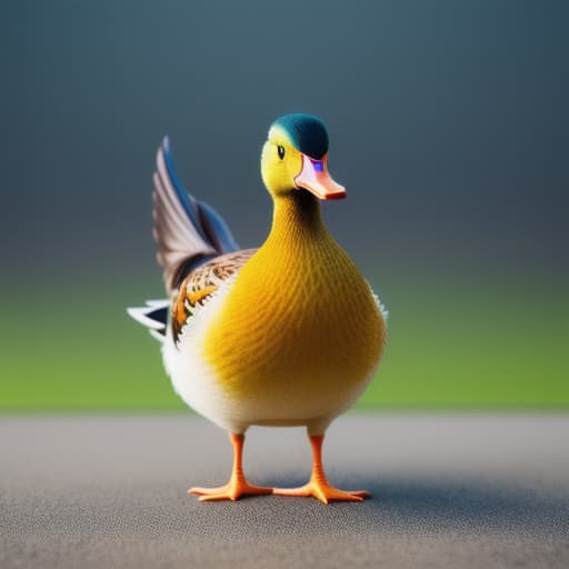  Duck hyperrealistic, full body, detailed clothing, highly detailed, cinematic lighting, stunningly beautiful, intricate, sharp focus, f/1. 8, 85mm, (centered image composition), (professionally color graded), ((bright soft diffused light)), volumetric fog, trending on instagram, trending on tumblr, HDR 4K, 8K