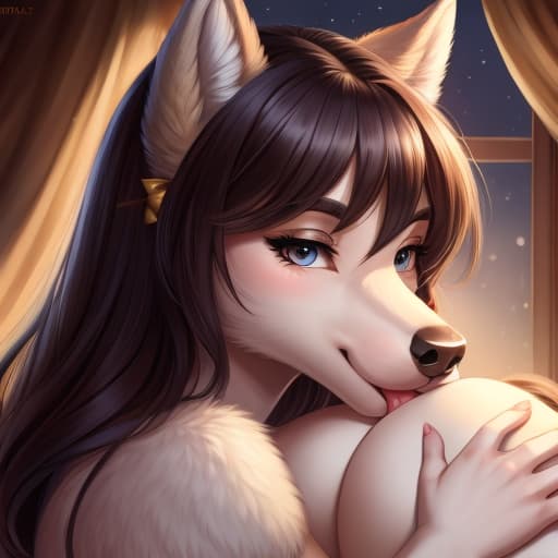  Cute wolf girl rimming horse, open eyes, digital art, masterpiece, 4k, fine details,