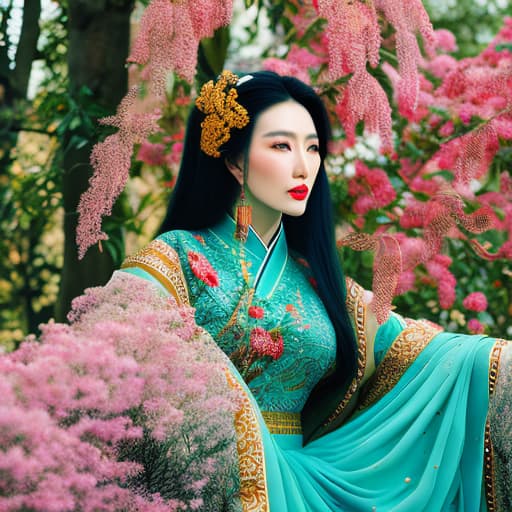 analog style Young fierce Chinese woman in traditional Chinese clothes against the background of a clearing full length hyperrealistic, full body, detailed clothing, highly detailed, cinematic lighting, stunningly beautiful, intricate, sharp focus, f/1. 8, 85mm, (centered image composition), (professionally color graded), ((bright soft diffused light)), volumetric fog, trending on instagram, trending on tumblr, HDR 4K, 8K