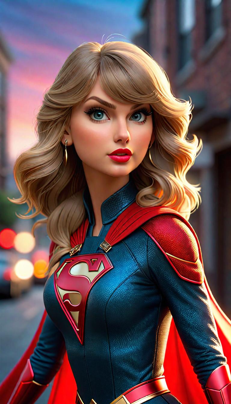  Professional 3D model of Taylor Swift as a random superhero . Rendered with Octane, the model is highly detailed,dramatic lighting. hyperrealistic, full body, detailed clothing, highly detailed, cinematic lighting, stunningly beautiful, intricate, sharp focus, f/1. 8, 85mm, (centered image composition), (professionally color graded), ((bright soft diffused light)), volumetric fog, trending on instagram, trending on tumblr, HDR 4K, 8K