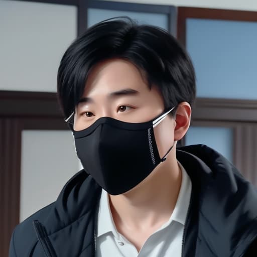  Charley Yang staring at Charley Yang with a black mask that covers his face and 2 blue circles in the top of the mask