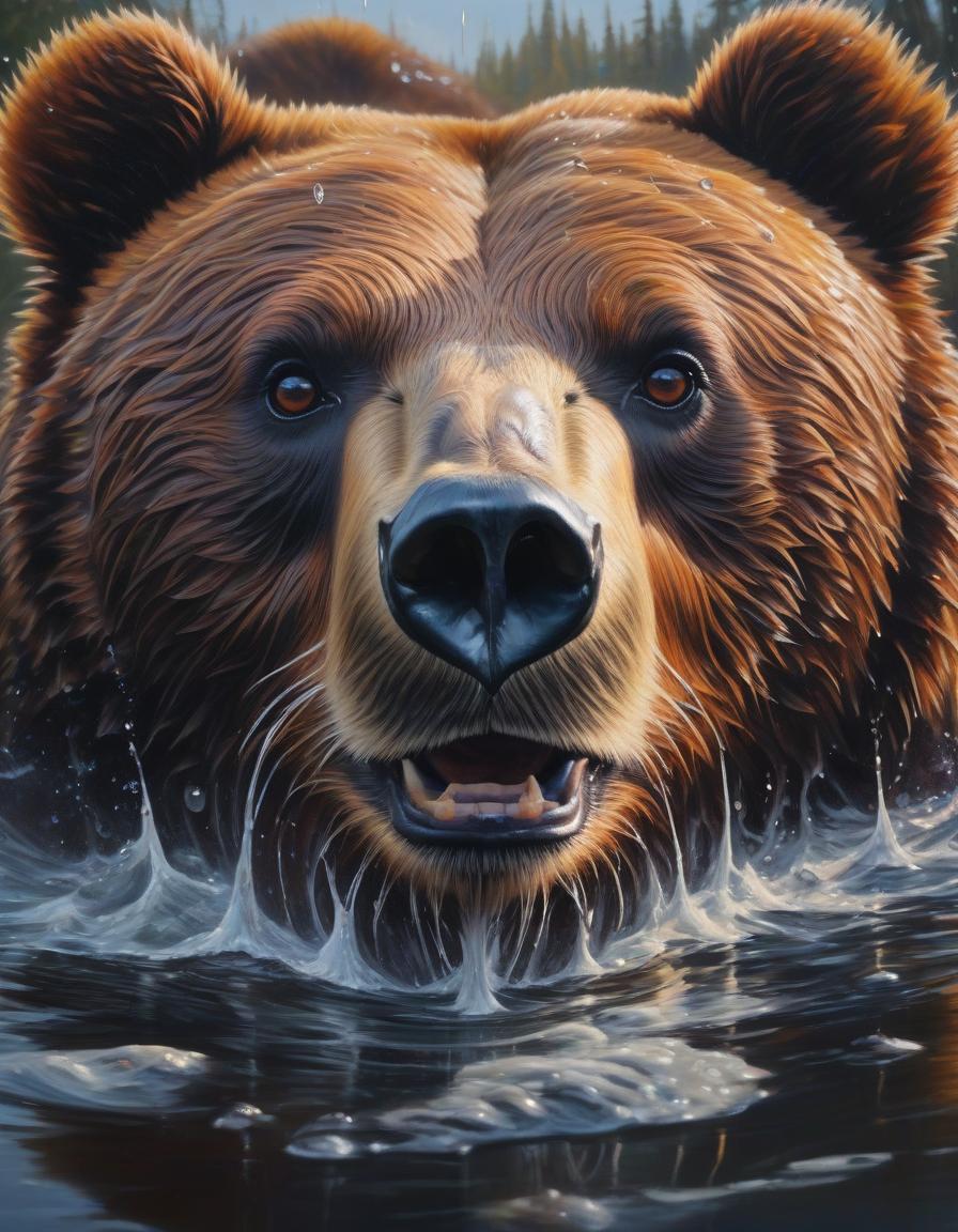  Oil painting with large brushstrokes, droplets of paint, oil painting of a bear's face, # raw, society6, oil painting, in the style of Pixar. hyperrealistic, full body, detailed clothing, highly detailed, cinematic lighting, stunningly beautiful, intricate, sharp focus, f/1. 8, 85mm, (centered image composition), (professionally color graded), ((bright soft diffused light)), volumetric fog, trending on instagram, trending on tumblr, HDR 4K, 8K