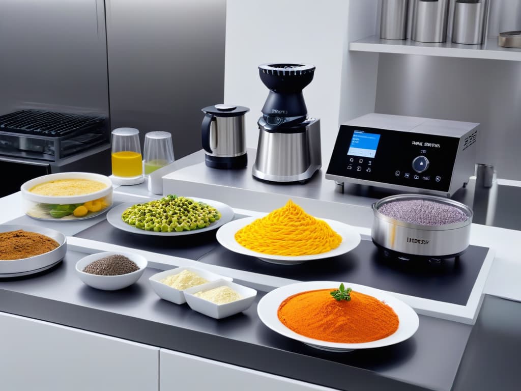  An ultradetailed image of a sleek, modern kitchen countertop adorned with an array of topoftheline food processors in various sizes and designs. Each processor is meticulously arranged, showcasing their polished stainless steel finishes and hightech features under soft, ambient lighting that highlights their elegance and sophistication. The minimalist composition emphasizes the beauty and precision of these essential tools for fine pastry making, setting the stage for a professional and inspiring culinary showdown. hyperrealistic, full body, detailed clothing, highly detailed, cinematic lighting, stunningly beautiful, intricate, sharp focus, f/1. 8, 85mm, (centered image composition), (professionally color graded), ((bright soft diffused light)), volumetric fog, trending on instagram, trending on tumblr, HDR 4K, 8K