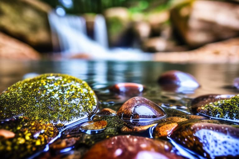  blur background with stones water sunlight leaves like real shoot