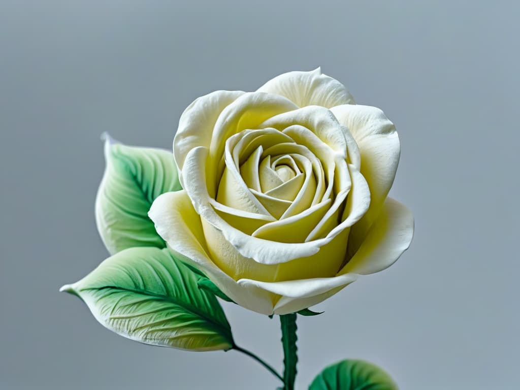  A closeup, ultradetailed photograph of a delicate sugar sculpture depicting a blooming rose, showcasing intricate details of the petals, stamens, and leaves, against a soft, blurred background to emphasize the artistry and craftsmanship involved in creating sugar sculptures. The image captures the fine lines, textures, and shadows, highlighting the skill and precision required in the art of sugar sculpting. hyperrealistic, full body, detailed clothing, highly detailed, cinematic lighting, stunningly beautiful, intricate, sharp focus, f/1. 8, 85mm, (centered image composition), (professionally color graded), ((bright soft diffused light)), volumetric fog, trending on instagram, trending on tumblr, HDR 4K, 8K