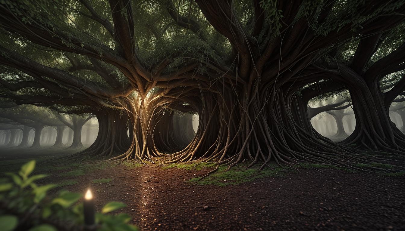  cinematic, aesthetic, Intricate web of roots, intertwining, growing from a central heart, roots detailed with veins and textures, heart glowing, veins radiating outward, deeply connected, organic, fundamental values, 4k, HDR, lens flare