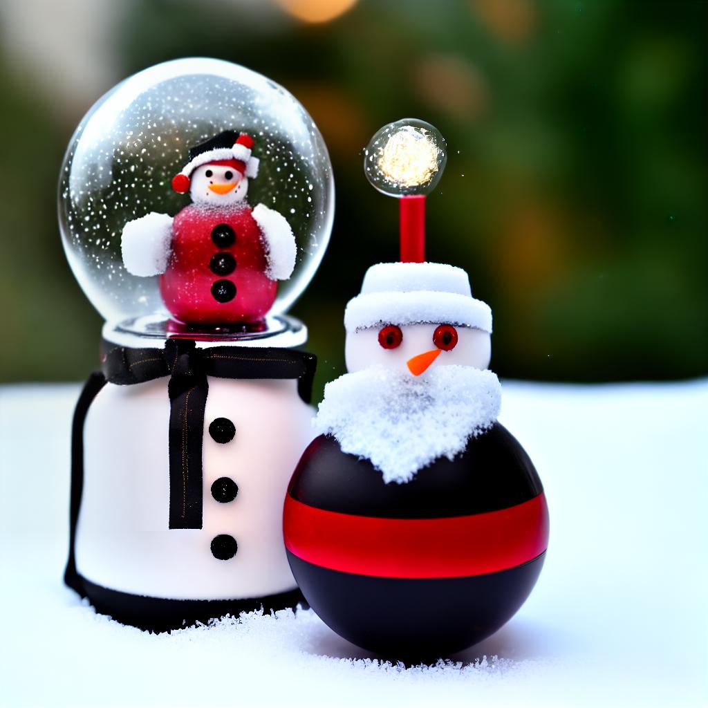 nousr robot Santa and a snowman in a snowglobe