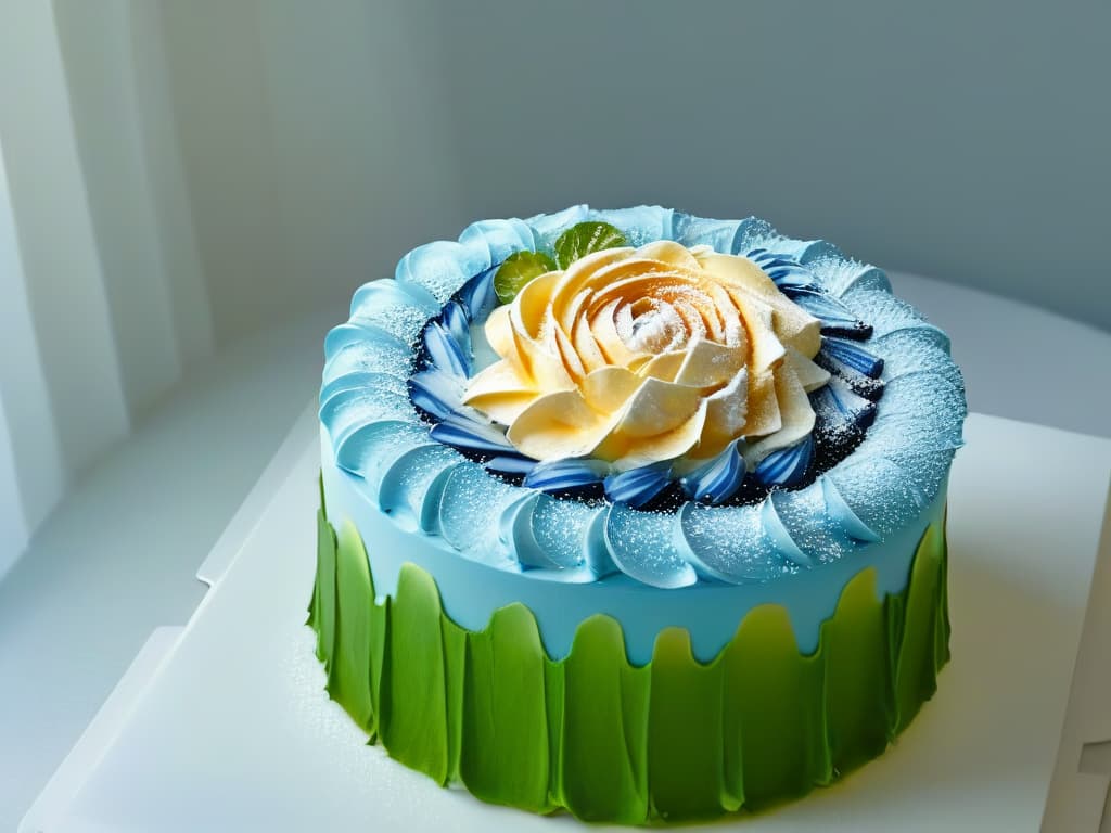  A closeup, ultradetailed image of a delicate, intricately designed modern pastry masterpiece, showcasing intricate layers, vibrant colors, and precise decorations that reflect the epitome of contemporary pastry artistry. hyperrealistic, full body, detailed clothing, highly detailed, cinematic lighting, stunningly beautiful, intricate, sharp focus, f/1. 8, 85mm, (centered image composition), (professionally color graded), ((bright soft diffused light)), volumetric fog, trending on instagram, trending on tumblr, HDR 4K, 8K