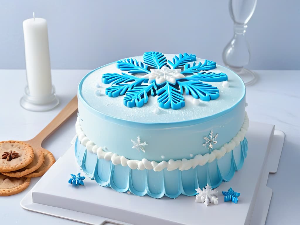  A sleek, minimalistic image showcasing a set of Frozenthemed kitchen accessories arranged neatly on a pristine marble countertop. The curated collection includes snowflakeshaped cookie cutters, a whimsical Elsa and Anna spatula set, ice blue mixing bowls, and a shimmering snowflake cake topper. The soft lighting highlights the intricate details of each item, evoking a sense of elegance and enchantment. hyperrealistic, full body, detailed clothing, highly detailed, cinematic lighting, stunningly beautiful, intricate, sharp focus, f/1. 8, 85mm, (centered image composition), (professionally color graded), ((bright soft diffused light)), volumetric fog, trending on instagram, trending on tumblr, HDR 4K, 8K