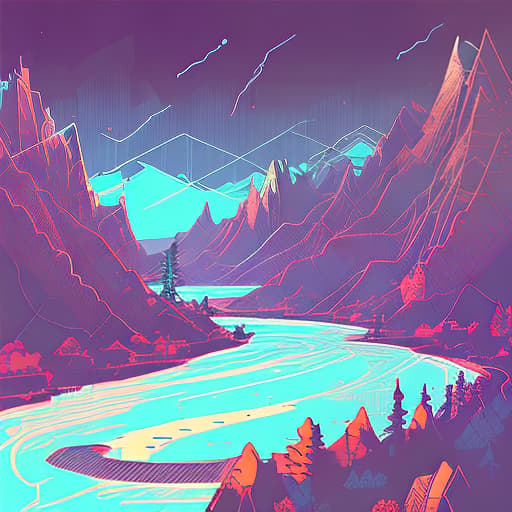 nvinkpunk Whimsical mountains and river