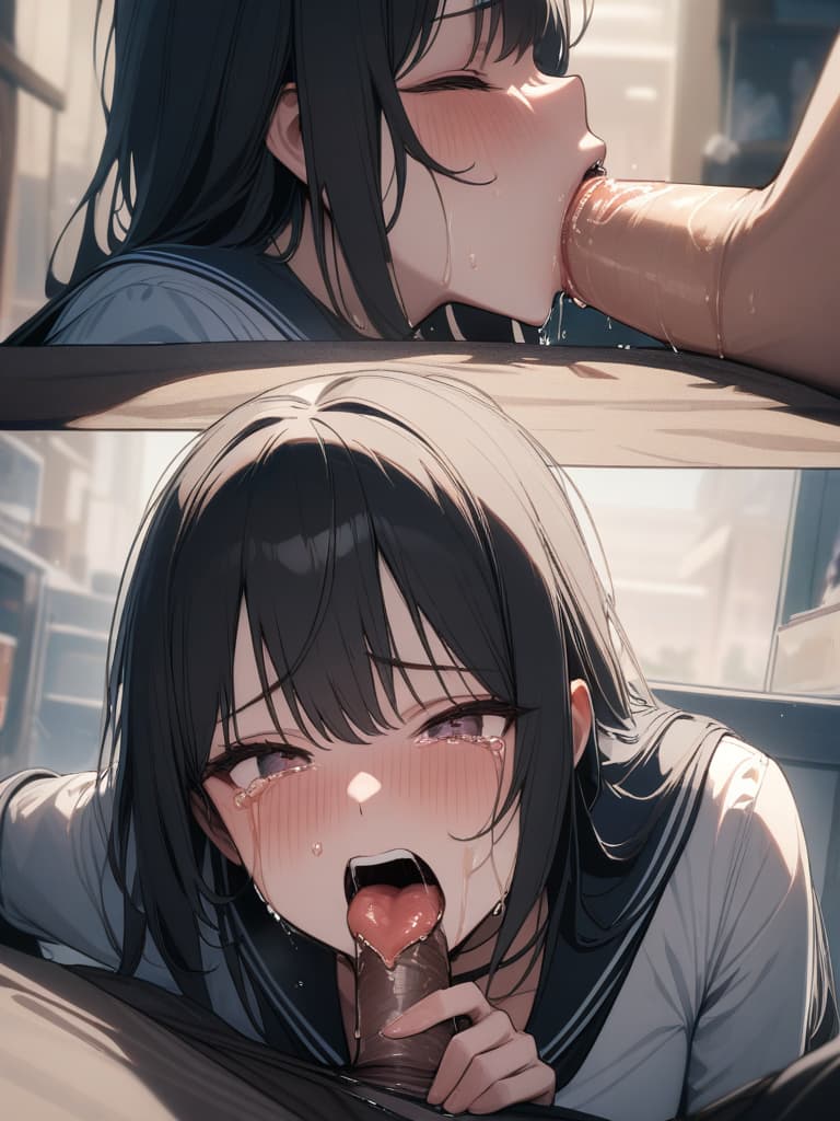  Bennies, plain wearing sailor suit and gles, fellatio, in the mouth, , , facial shot, , black hair, , crying, screaming, inserted into ., masterpiece, best quality,8k,ultra detailed,high resolution,an extremely delicate and beautiful,hyper detail