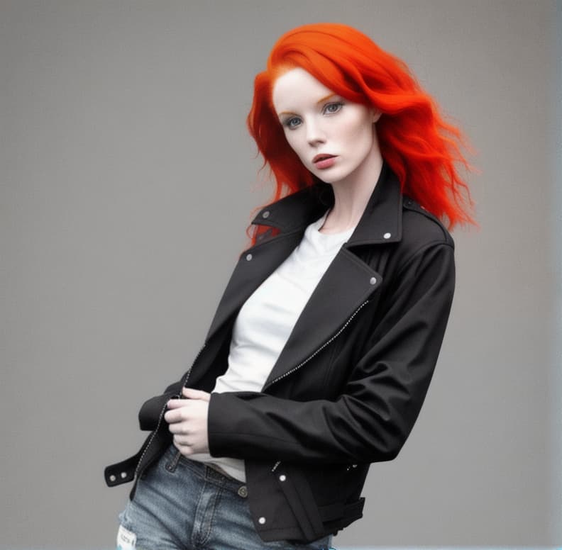  Woman with red hair and a black jacket