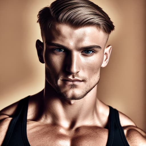 portrait+ style Russian queer fitness model blonde hunk dude face