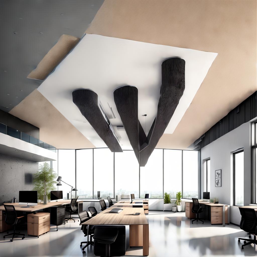  spacious corporate interior with modern furniture, clean lines, and a W shaped layout for the desk and workstations, bright lighting, minimalist decor, and a professional atmosphere. style RAW, best quality, masterpiece