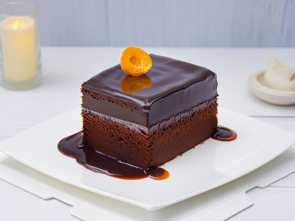  An ultradetailed, minimalistic illustration of a slice of Sacher Torte placed delicately on a pristine white plate. The slice is rich and decadent, with layers of chocolate sponge cake, apricot jam, and a glossy chocolate glaze. The plate is set on a subtle textured background that exudes a sense of elegance and refinement, highlighting the exquisite simplicity and sophistication of this iconic Austrian dessert. hyperrealistic, full body, detailed clothing, highly detailed, cinematic lighting, stunningly beautiful, intricate, sharp focus, f/1. 8, 85mm, (centered image composition), (professionally color graded), ((bright soft diffused light)), volumetric fog, trending on instagram, trending on tumblr, HDR 4K, 8K