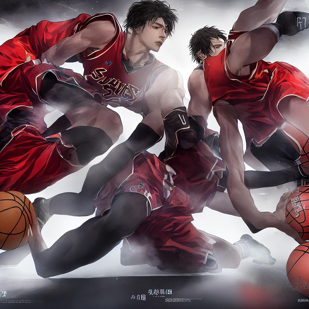  A Chinese boy in a basketball uniform, with one foot on a kneeling teammate's head, while holding a basketball. The scene is a ((masterpiece)), with (((best quality))), 8k resolution, and high detailed. The boy is depicted in an ultra-detailed style, reminiscent of classical Chinese paintings. The artist's name is Chen Wei, and you can find more of their work on their website: www.chenweiart.com. The color palette is vibrant, with a mix of red, yellow, and blue tones. The lighting is dramatic, with a spotlight shining on the boy, emphasizing his dominance on the basketball court. hyperrealistic, full body, detailed clothing, highly detailed, cinematic lighting, stunningly beautiful, intricate, sharp focus, f/1. 8, 85mm, (centered image composition), (professionally color graded), ((bright soft diffused light)), volumetric fog, trending on instagram, trending on tumblr, HDR 4K, 8K
