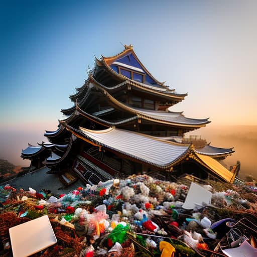 dvarchmodern Photograph of a pile of trash hyperrealistic, full body, detailed clothing, highly detailed, cinematic lighting, stunningly beautiful, intricate, sharp focus, f/1. 8, 85mm, (centered image composition), (professionally color graded), ((bright soft diffused light)), volumetric fog, trending on instagram, trending on tumblr, HDR 4K, 8K