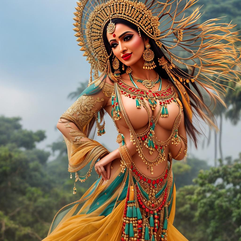  Kuchipudi hyperrealistic, full body, detailed clothing, highly detailed, cinematic lighting, stunningly beautiful, intricate, sharp focus, f/1. 8, 85mm, (centered image composition), (professionally color graded), ((bright soft diffused light)), volumetric fog, trending on instagram, trending on tumblr, HDR 4K, 8K