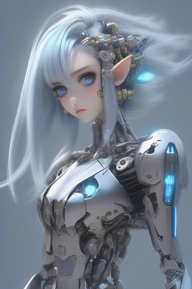  (absurdres,highres,superlative),((texture,contrast)),((masterpiece,top quality)),(fantasy,science fiction),((pastel blue thema)),(madeon) BREAK (((solo))),(kawail,robot girl,robot joints),(clear face,insanely detailed face,beautiful face,beautiful eyes,glossy hair,silver hair,straight hair),(mechanical head,elf face,pointy ears,metal skin:1.5),(no feet,no hand:1.5),mechanical body,(mechanical arms with weapon,oversized gun,oversized sword:1.2),(mechanical legs,standing,open stance:1.3),