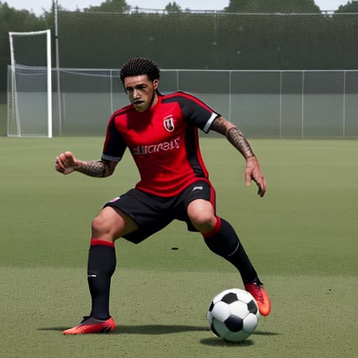  hombre negro con el pelo rojo jugando al futbol en un campo de césped