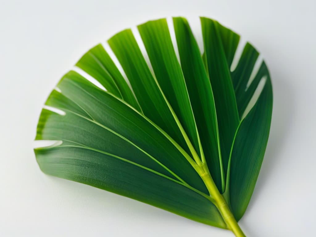  A closeup, minimalist shot of a pandan leaf against a stark white background, showcasing its vibrant green color and unique, fragrant shape. The leaf is positioned diagonally across the frame, with soft natural lighting illuminating its intricate veins and textures, inviting the viewer to appreciate the exotic beauty and potential of this secret ingredient for creating indulgent and aromatic desserts. hyperrealistic, full body, detailed clothing, highly detailed, cinematic lighting, stunningly beautiful, intricate, sharp focus, f/1. 8, 85mm, (centered image composition), (professionally color graded), ((bright soft diffused light)), volumetric fog, trending on instagram, trending on tumblr, HDR 4K, 8K