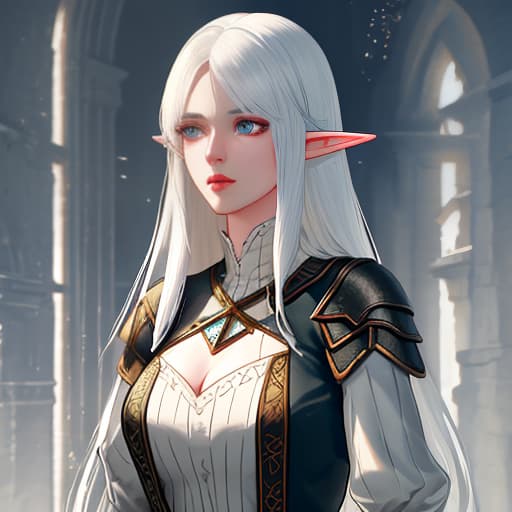  A young elf girl from the "Witcher" universe. She has a tall stature, pale skin, grayish, almost colorless eyes, and white hair. hyperrealistic, full body, detailed clothing, highly detailed, cinematic lighting, stunningly beautiful, intricate, sharp focus, f/1. 8, 85mm, (centered image composition), (professionally color graded), ((bright soft diffused light)), volumetric fog, trending on instagram, trending on tumblr, HDR 4K, 8K