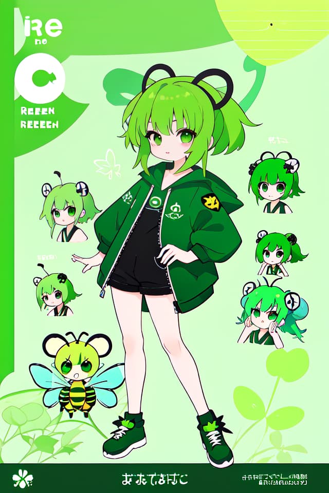  Green hair character bee