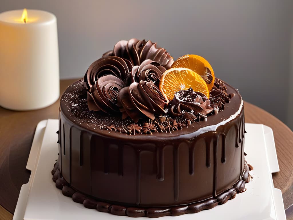  A closeup, ultradetailed image of a rich, velvety dark chocolate ganache being meticulously drizzled over a decadent chocolate cake by skilled hands. The glossy ganache cascades down the sides of the cake in a mesmerizing pattern, showcasing the luxurious texture and intense flavor of Fair Trade chocolate. The intricate swirls and drips of the ganache create a visually striking contrast against the smooth surface of the cake, highlighting the artistry and indulgence of using Fair Trade chocolate in culinary creations. hyperrealistic, full body, detailed clothing, highly detailed, cinematic lighting, stunningly beautiful, intricate, sharp focus, f/1. 8, 85mm, (centered image composition), (professionally color graded), ((bright soft diffused light)), volumetric fog, trending on instagram, trending on tumblr, HDR 4K, 8K