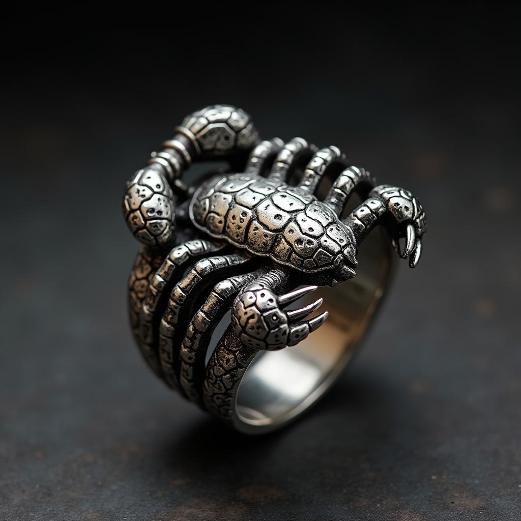  a silver ring with a scorpion on it, award winning, professional, highly detailed, masterpiece