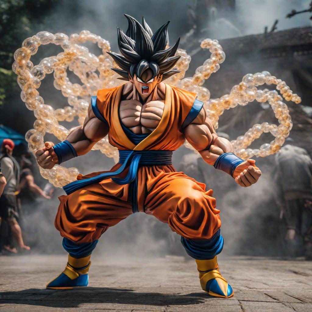  CREA A GOKU PELEANDO CONTRA YUHIRO HANMA hyperrealistic, full body, detailed clothing, highly detailed, cinematic lighting, stunningly beautiful, intricate, sharp focus, f/1. 8, 85mm, (centered image composition), (professionally color graded), ((bright soft diffused light)), volumetric fog, trending on instagram, trending on tumblr, HDR 4K, 8K