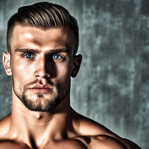 portrait+ style Russian queer fitness model blonde hunk dude face