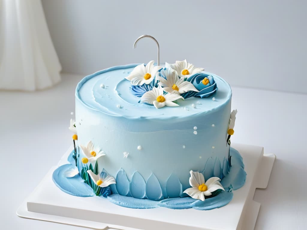  A minimalistic illustration of a whimsical, floating cake resembling the famous flying cake from the movie *Mary Poppins*. The cake is adorned with colorful icing swirls and topped with delicate sugar flowers, evoking a sense of nostalgia and creativity. The background is a soft pastel color to enhance the dreamy and magical feel of the image. hyperrealistic, full body, detailed clothing, highly detailed, cinematic lighting, stunningly beautiful, intricate, sharp focus, f/1. 8, 85mm, (centered image composition), (professionally color graded), ((bright soft diffused light)), volumetric fog, trending on instagram, trending on tumblr, HDR 4K, 8K