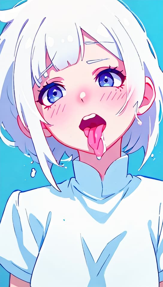  young short white haired woman deepthroating a penus in her mouth with white fluids on her face, (anime:1.15), HQ, Hightly detailed, 4k