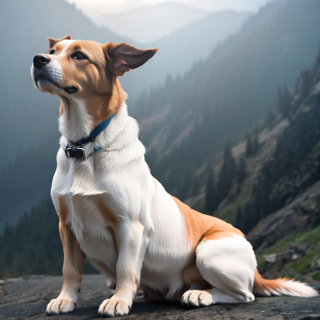  Dog hyperrealistic, full body, detailed clothing, highly detailed, cinematic lighting, stunningly beautiful, intricate, sharp focus, f/1. 8, 85mm, (centered image composition), (professionally color graded), ((bright soft diffused light)), volumetric fog, trending on instagram, trending on tumblr, HDR 4K, 8K