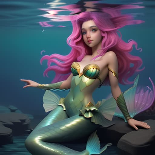  Beautiful fantasy girl who turned into underwater mermaid