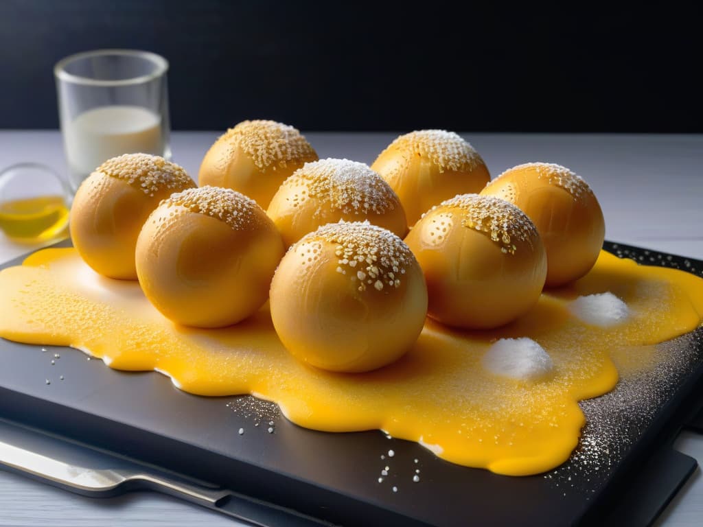  An intricately detailed closeup of golden, crispy luqaimat balls glistening with a light drizzle of honey, surrounded by a sprinkle of sesame seeds and a dusting of powdered sugar, set against a sleek, matte black background to enhance the minimalistic aesthetic of the image. hyperrealistic, full body, detailed clothing, highly detailed, cinematic lighting, stunningly beautiful, intricate, sharp focus, f/1. 8, 85mm, (centered image composition), (professionally color graded), ((bright soft diffused light)), volumetric fog, trending on instagram, trending on tumblr, HDR 4K, 8K