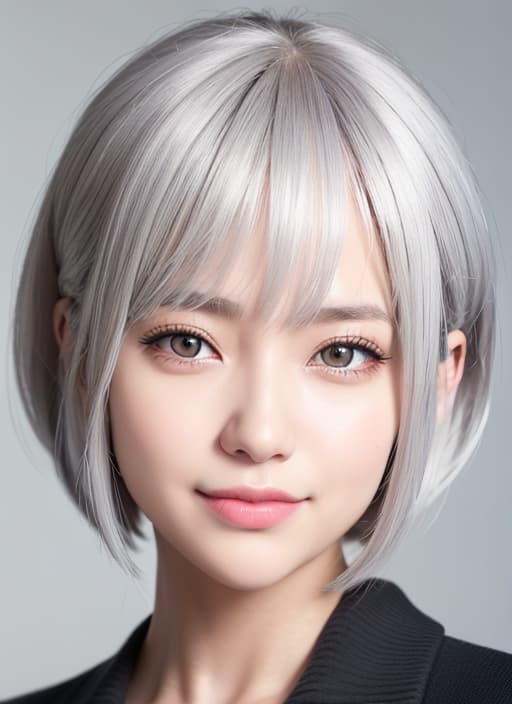  Large eyes and beautiful smiles are attractive and ribbon light silver hair, (Masterpiece, BestQuality:1.3), (ultra detailed:1.2), (hyperrealistic:1.3), (RAW photo:1.2),High detail RAW color photo, professional photograph, (Photorealistic:1.4), (realistic:1.4), ,professional lighting, (japanese), beautiful face, (realistic face)