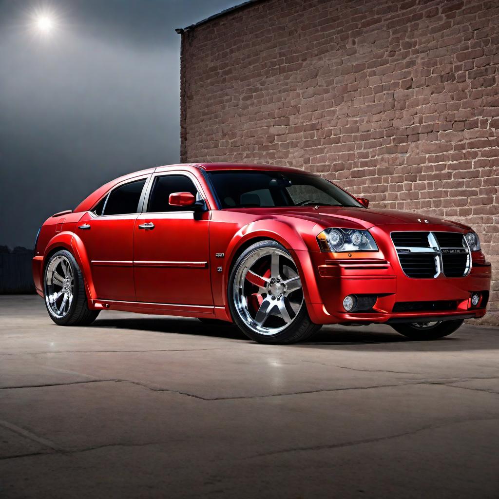  Create an image of a 2006 red Dodge Magnum that is fully customized and customized. The car should be vibrant red with sleek lines and custom modifications that make it stand out. hyperrealistic, full body, detailed clothing, highly detailed, cinematic lighting, stunningly beautiful, intricate, sharp focus, f/1. 8, 85mm, (centered image composition), (professionally color graded), ((bright soft diffused light)), volumetric fog, trending on instagram, trending on tumblr, HDR 4K, 8K