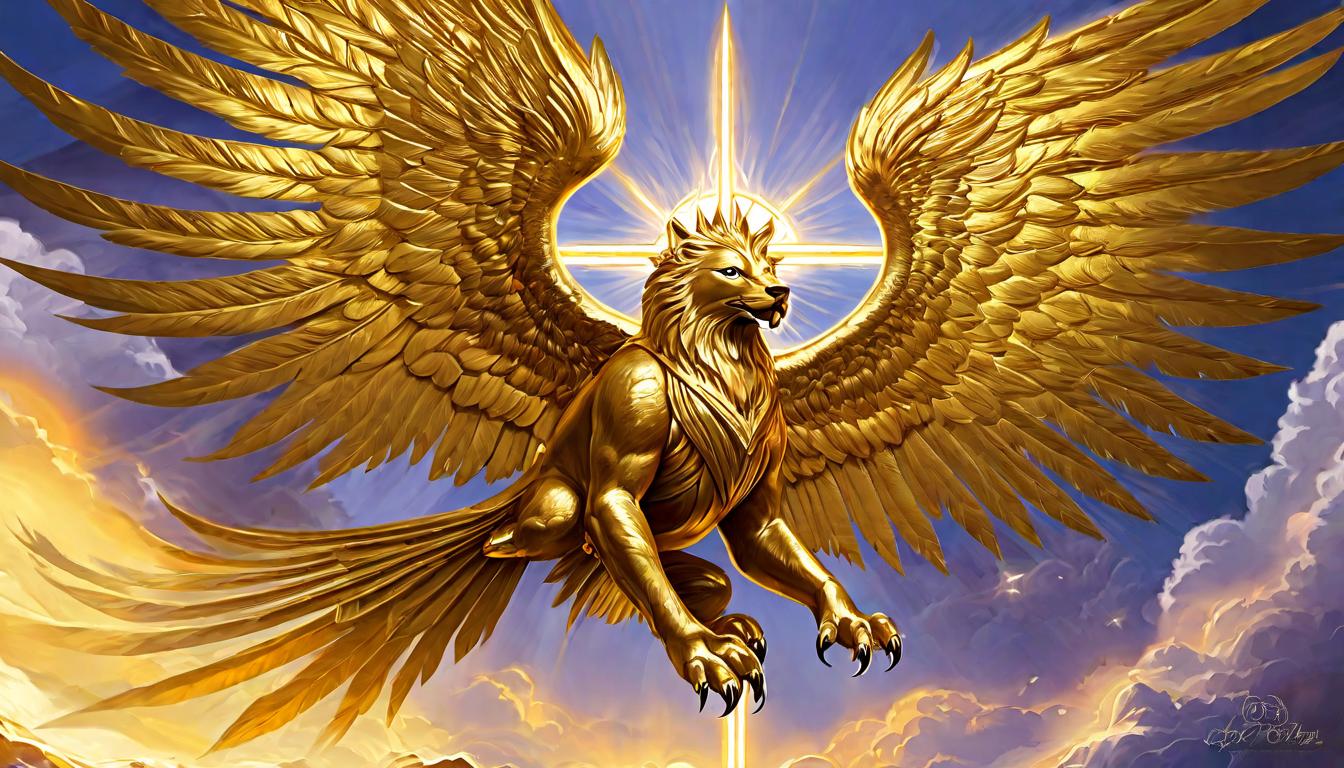  digital painting of A golden ark, adorned with cherubim, radiating light, ethereal presence, sense of divine favor looking at viewer, dynamic pose, (intricate details, masterpiece, best quality)