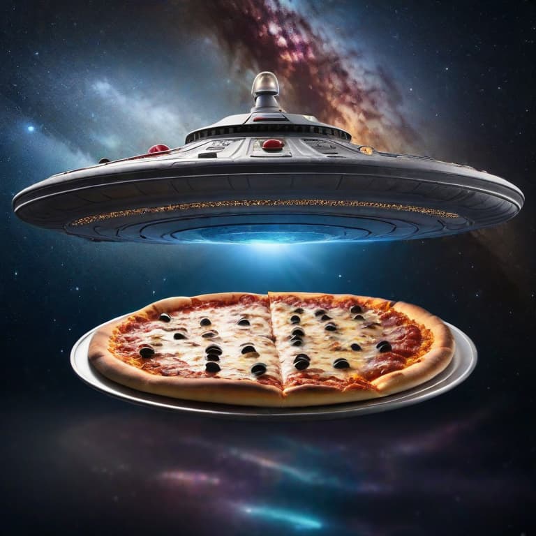  Generate an image on a pizza delivering spaceship cruising through the Milky Way? hyperrealistic, full body, detailed clothing, highly detailed, cinematic lighting, stunningly beautiful, intricate, sharp focus, f\/1. 8, 85mm, (centered image composition), (professionally color graded), ((bright soft diffused light)), volumetric fog, trending on instagram, trending on tumblr, HDR 4K, 8K