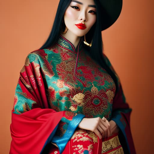 analog style Young fierce Chinese woman in traditional Chinese clothes against the background of a clearing full length hyperrealistic, full body, detailed clothing, highly detailed, cinematic lighting, stunningly beautiful, intricate, sharp focus, f/1. 8, 85mm, (centered image composition), (professionally color graded), ((bright soft diffused light)), volumetric fog, trending on instagram, trending on tumblr, HDR 4K, 8K