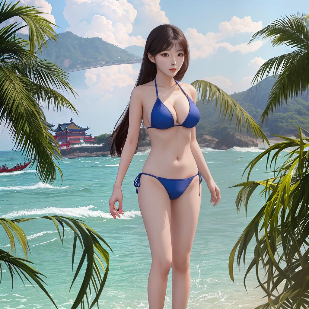  Masterpiece, best quality, chinese hottie, looks beautiful, penetration bikini at the beach, full length photo, real scene