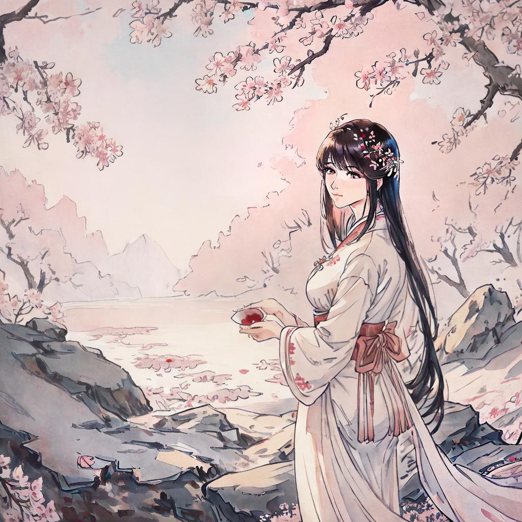  ((masterpiece)),(((best quality))), 8k, high detailed, ultra-detailed. A realistic Asian person: a woman with smooth and flawless skin, wearing a traditional Korean hanbok dress, standing in a blooming cherry blossom garden. The woman is holding a delicate fan with intricate floral patterns in her hand, her dark hair elegantly styled with delicate hairpins. The cherry blossoms create a soft pink and white color palette, with the sunlight filtering through the branches, casting a warm glow on the woman's face and the surrounding scenery. hyperrealistic, full body, detailed clothing, highly detailed, cinematic lighting, stunningly beautiful, intricate, sharp focus, f/1. 8, 85mm, (centered image composition), (professionally color graded), ((bright soft diffused light)), volumetric fog, trending on instagram, trending on tumblr, HDR 4K, 8K