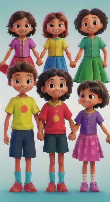  {A bright and colorful book cover with a group of happy children holding hands in a circle., Children of various ethnicities. They are smiling and wearing colorful clothing.